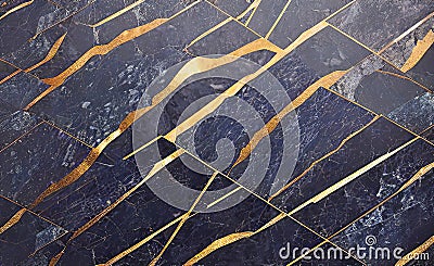 Abstract texture of dark granite stone with refraction interspersed with gray shiny quartzite and gold, background for design, Cartoon Illustration