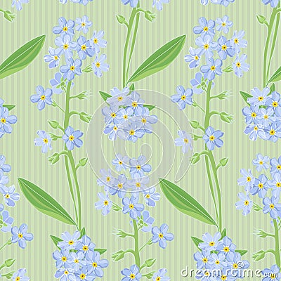 Abstract texture with forget-me-not. Seamless pattern with flower bouquet ornament Cartoon Illustration