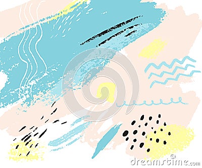 Abstract texture with hand marks. Vector pastel background with shapes of blue, pink and yellow paint. Backdrop Vector Illustration