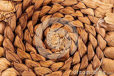 Abstract texture of a twisted brown rope macro close-up background at close range Stock Photo
