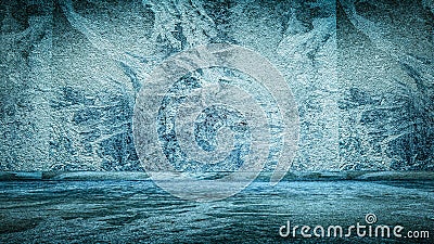 Abstract three-dimensional empty room with frosty pattern on the wall and floor. background with empty space. 3d render Stock Photo