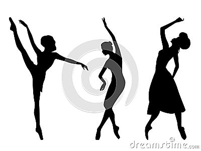 Abstract three silhouettes of charming ladies dancer Vector Illustration
