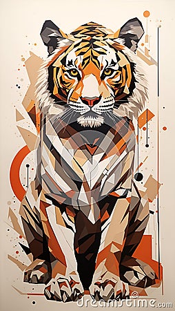 Abstract Tiger Geometric Animal Art Painting Earth Colors Illustration Postcard Digital Artwork Banner Website Flyer Ads Gift Card Stock Photo