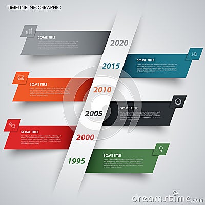 Abstract time line info graphic with sloping colored stripes Vector Illustration