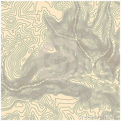 Abstract topographic vector map with elevation lines and yellow background Vector Illustration