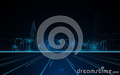 Abstract tower cityscape blue light line design tech sci fi concept background Vector Illustration