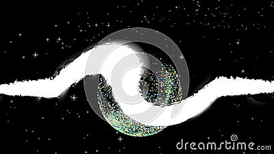The abstract trail of a passing unidentified space object grows and covers the planet. Space, futuristic fantasy. 4K. Isolated Stock Photo