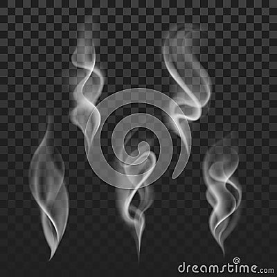 Abstract transparent smoke hot white steam isolated on checkered background Vector Illustration