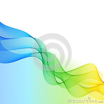 Abstract Transparent Smooth Wavy Horizontal Green, Yellow, Blue Vector Illustration