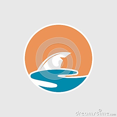 Abstract travel logo with ocean and shark fin. Shark fin icon. Vector Illustration