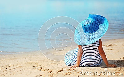 Abstract travel photo pretty little girl in dress and hat Stock Photo
