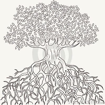 Abstract tree with branches and roots silhouette Vector Illustration