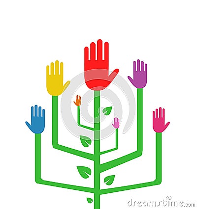 Abstract Tree with Colorful Hands Vector Illustration