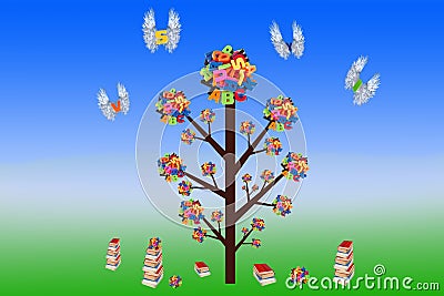 Abstract tree with colorful letters Stock Photo