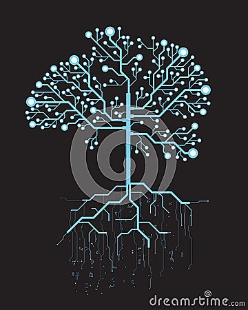 Abstract Tree, Concept Vector Futuristic Blue Virtual Graphic Stock