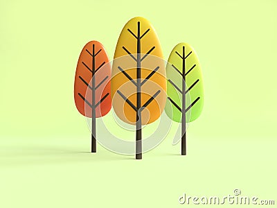 Abstract colorful tree fall/autumn cartoon style 3d rendering green background Stock Photo