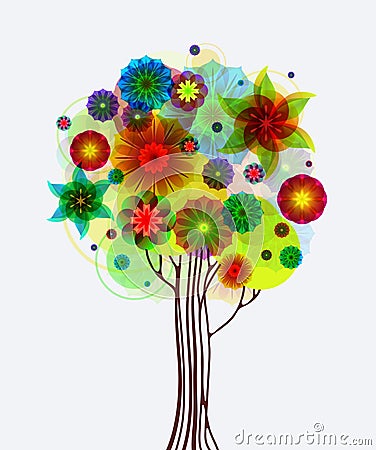 Abstract tree with flowers Vector Illustration