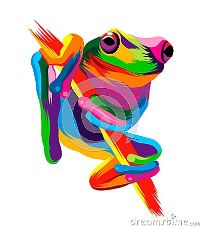 Abstract tree frog from multicolored paints. Colored drawing Vector Illustration