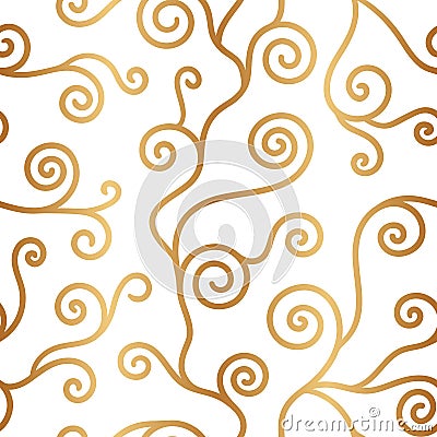 Abstract tree klimt seamless pattern. Repeated gold twist background. Repeating modern art style texture for design prints. Repeat Vector Illustration
