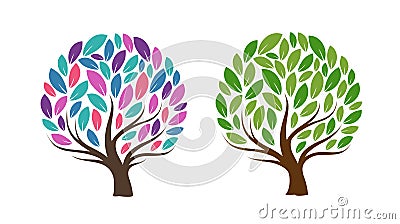 Abstract tree with leaves. Ecology, natural product, icon or logo. Vector illustration Vector Illustration