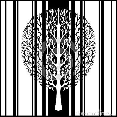 Abstract tree, vector illustration, vintage stylized monochrome drawing. Ornate tree with branches against the background of black Vector Illustration
