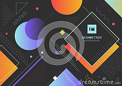 Abstract trendy colorful geometric shapes pattern composition on black background Vector Illustration