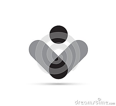 Abstract trendy people unity vector black and white logo, icon vector Cartoon Illustration