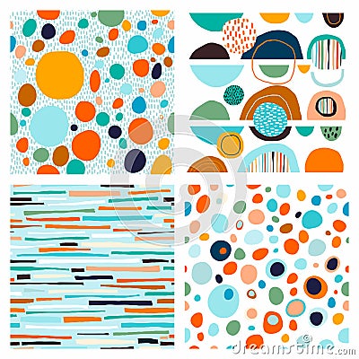 Abstract trendy collection of four seamless patterns with geometric shapes Vector Illustration