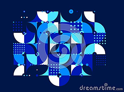 Abstract trendy vector background, modular geometric tiles composition over dark, dotted mosaic with circles and triangles Vector Illustration