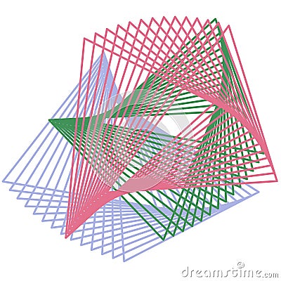 Abstract tri-color element of a pattern of triangles on a white background. Stock Photo