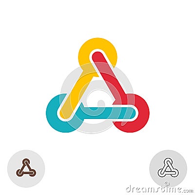 Abstract triangle color logo with tech links. Vector Illustration