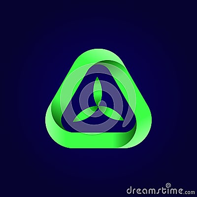 Abstract triangle green leaf logo. Green triangular eco recycle icon. Ecology, technology, bio style templates design Vector Illustration