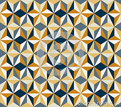 Abstract of triangle seamless pattern with gold and blue colors background, geometry vector background. Vector Illustration