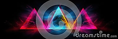 Abstract Triangle Shape Magenta Yellow Cyan Colours On Black Background Stock Photo
