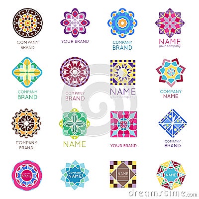 Abstract triangular polygonal shape kaleidoscope geometry company brand logo badge template circle decorative vector Vector Illustration