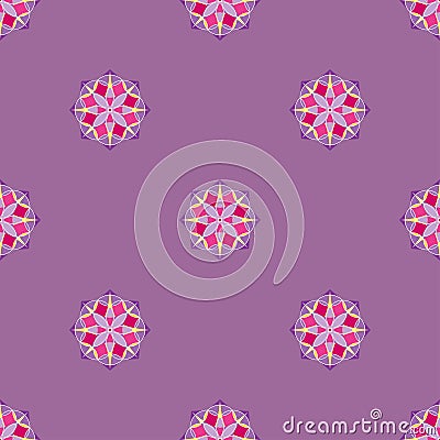 Abstract triangular polygonal shape kaleidoscope geometry seamless pattern template circle decorative vector. Vector Illustration