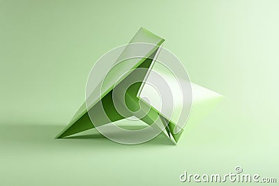 abstract triangular shape, sharp yet smooth, floating over a light green background with soft Stock Photo