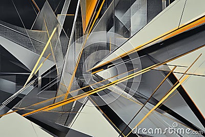 Abstract triangular shapes in gray and black, with sharp edges and contrasting gold lines creating a Stock Photo