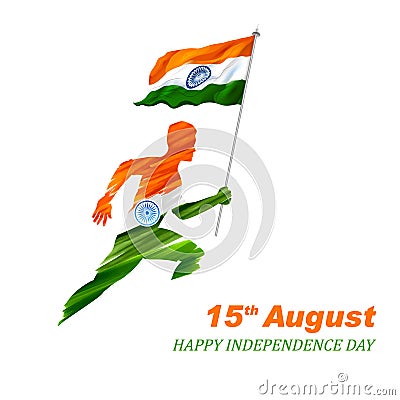 Abstract tricolor banner man running with Indian flag for 15th August Happy Independence Day of India Vector Illustration