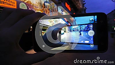 Abstract, triple photo, phones, night photos Stock Photo