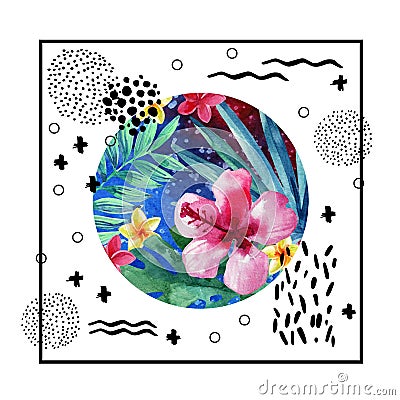 Abstract tropical summer poster design in minimal style. Cartoon Illustration