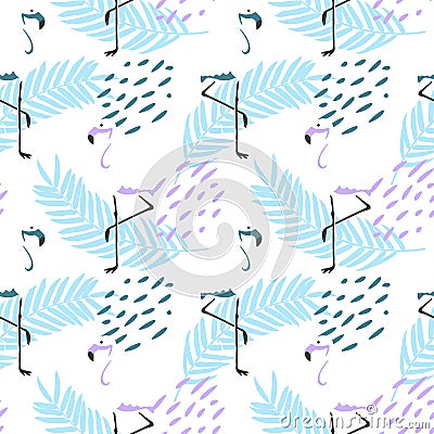 ABSTRACT TROPICAL TEXTURE. FLAMINGO HAND DRAW COMPOSITION OF SUMMER FEELING SEAMLESS VECTOR PATTERN. Vector Illustration