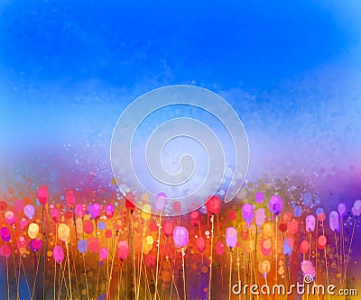 Abstract tulip flower field watercolor painting Stock Photo