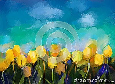 Abstract tulips flowers oil painting. Stock Photo
