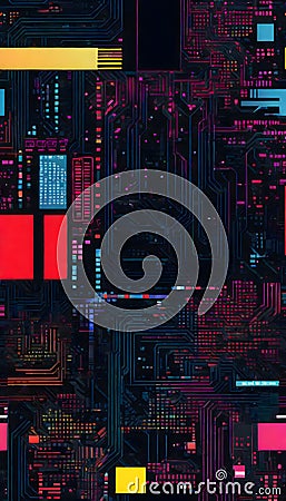 Abstract tunnel like structure with a glitch effect, featuring blue and orange hues, creating a sense of depth and complexity Stock Photo