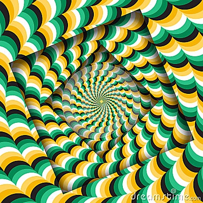 Abstract turned frames with a rotating green yellow wavy pattern. Optical illusion background Vector Illustration