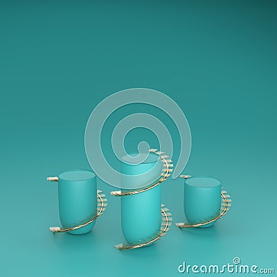 Abstract turquoise podium with stairs made of gold and glass. Stock Photo