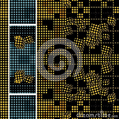 black and gold squared tiles mosaic dice design with turquoise ladder Stock Photo