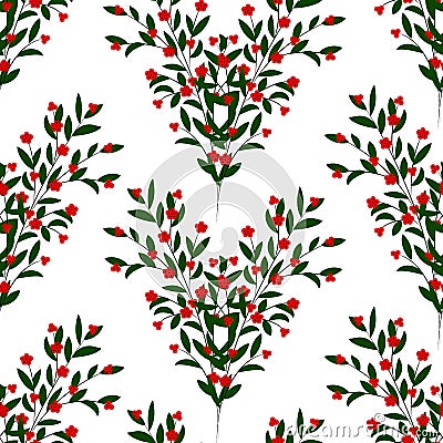 Abstract twigs with green leaves and red berries Vector Illustration