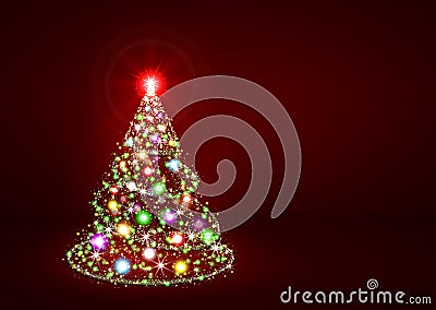 Abstract Twinkling Bright Colourful Christmas Fir Tree Stock Photo